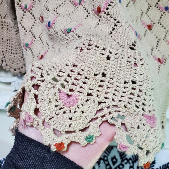 Women's Beige Crochet Sweater - Picture 2 of 6